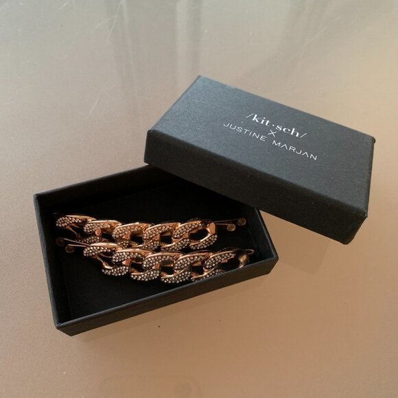 Lot of 2 BNIB Kitsch x Justine Marjan XL Rhinestone Chain Gold Bobby Pi… - Picture 6 of 8